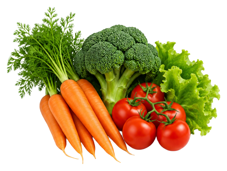 Carote, broccoli, pomodori e insalata